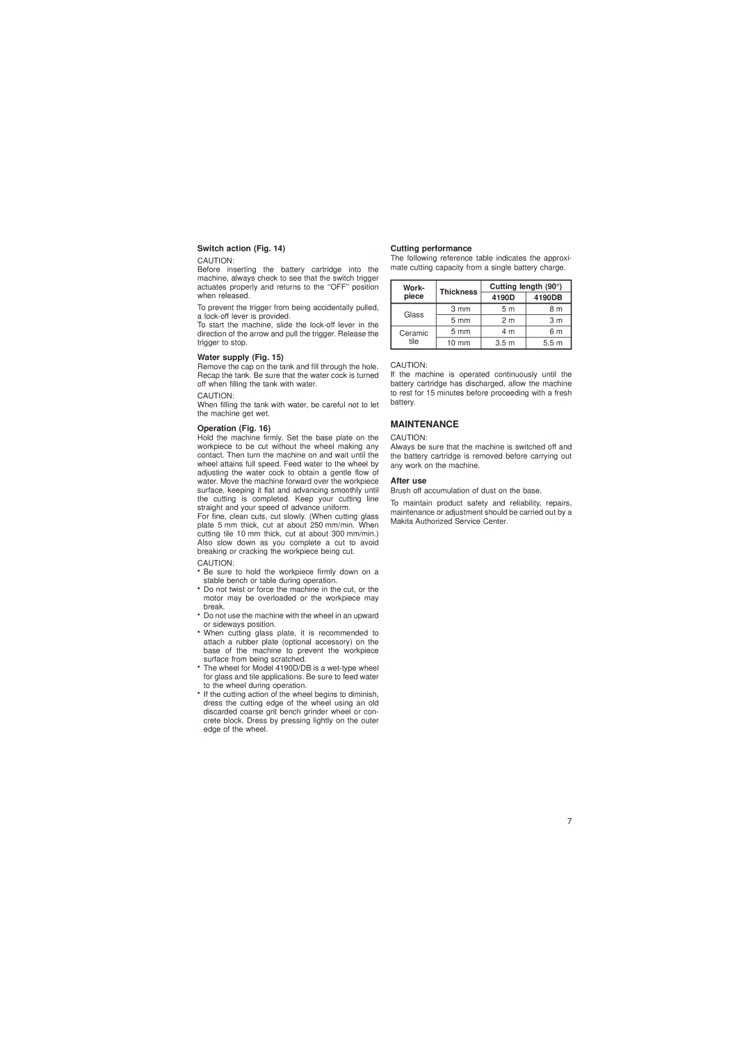 Makita 4190D/4190DW, 4190DB/4190DWB instruction manual Maintenance 