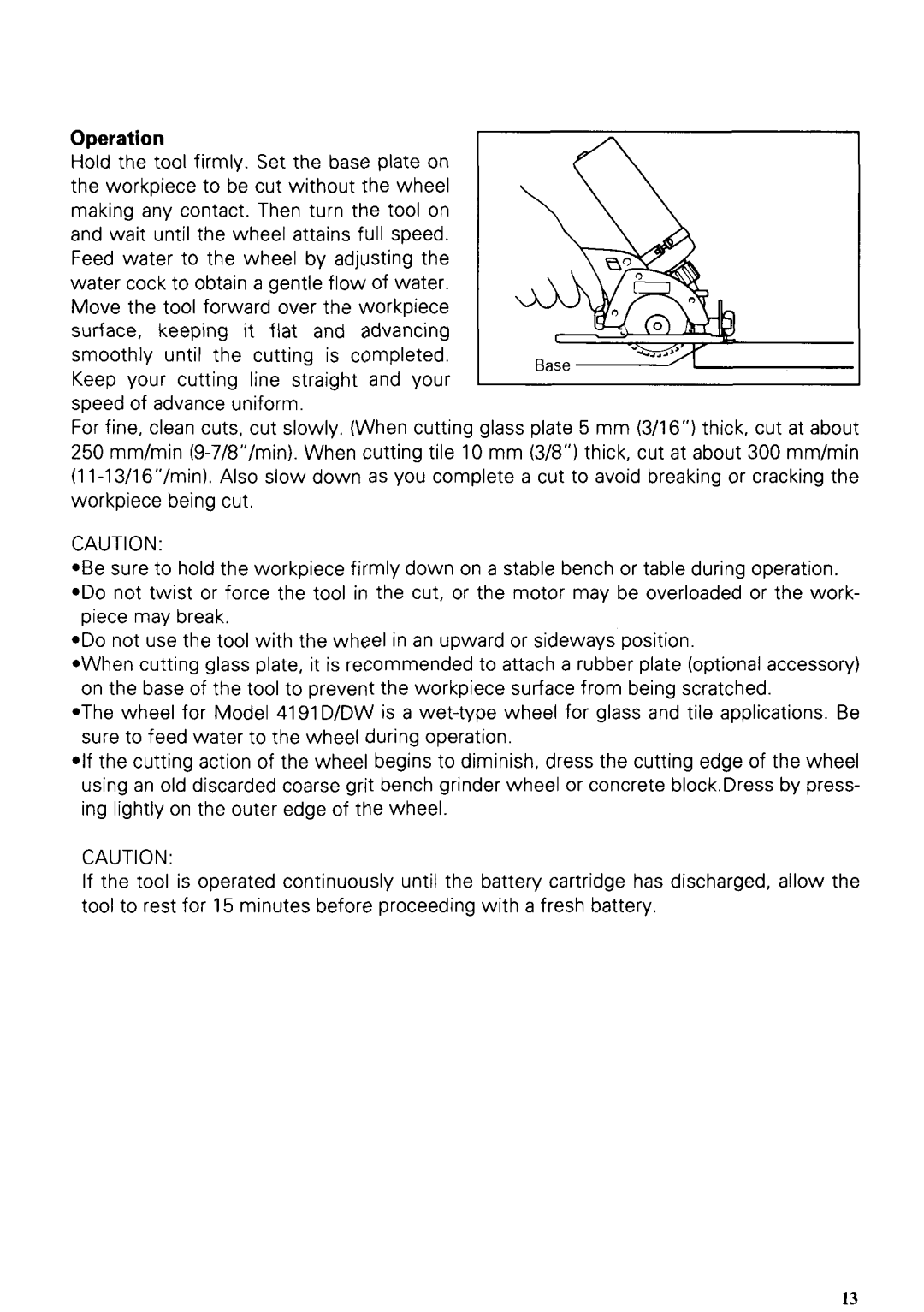 Makita 4191DZ instruction manual Operation 