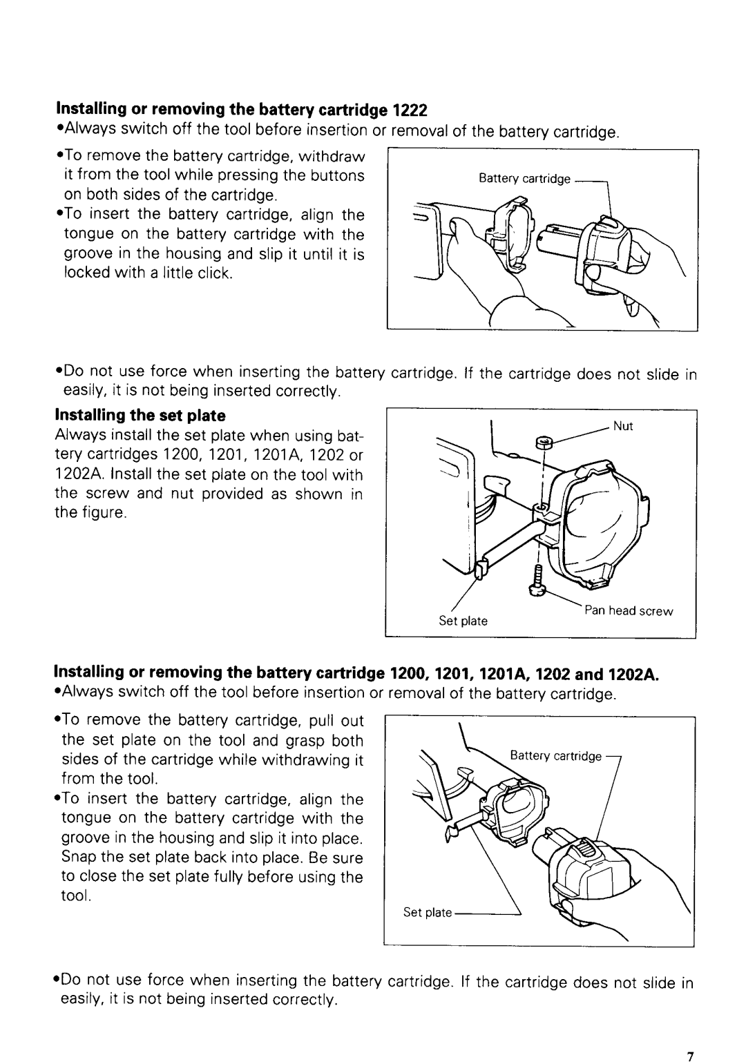 Makita 4191DZ instruction manual Installing or removingthe battery cartridge, Installing the set plate 