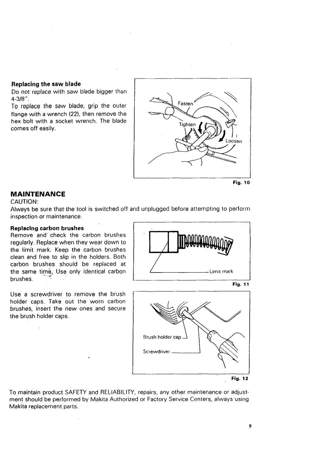 Makita 4200H manual Maintenance 