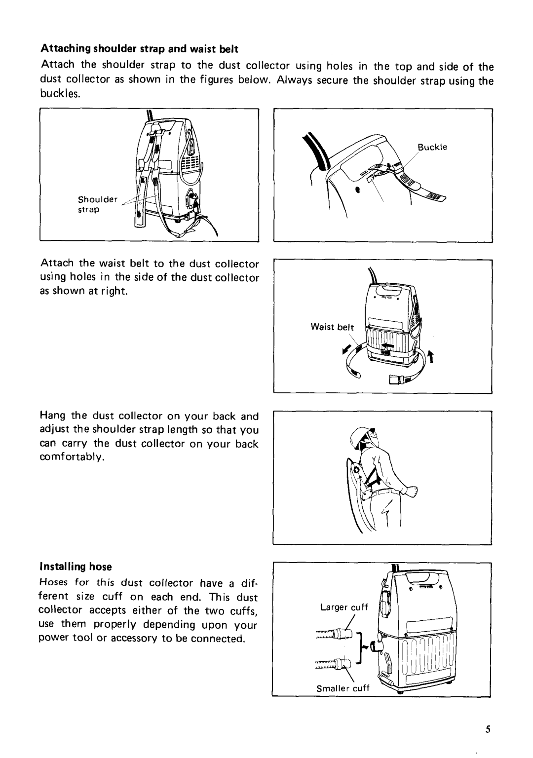 Makita 420S instruction manual Attaching shoulder strap and waist belt, Installing hose 