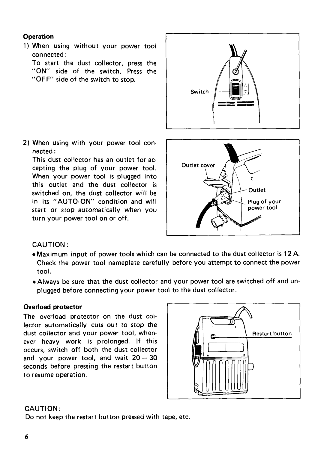 Makita 420S instruction manual Operation, Overload protector 