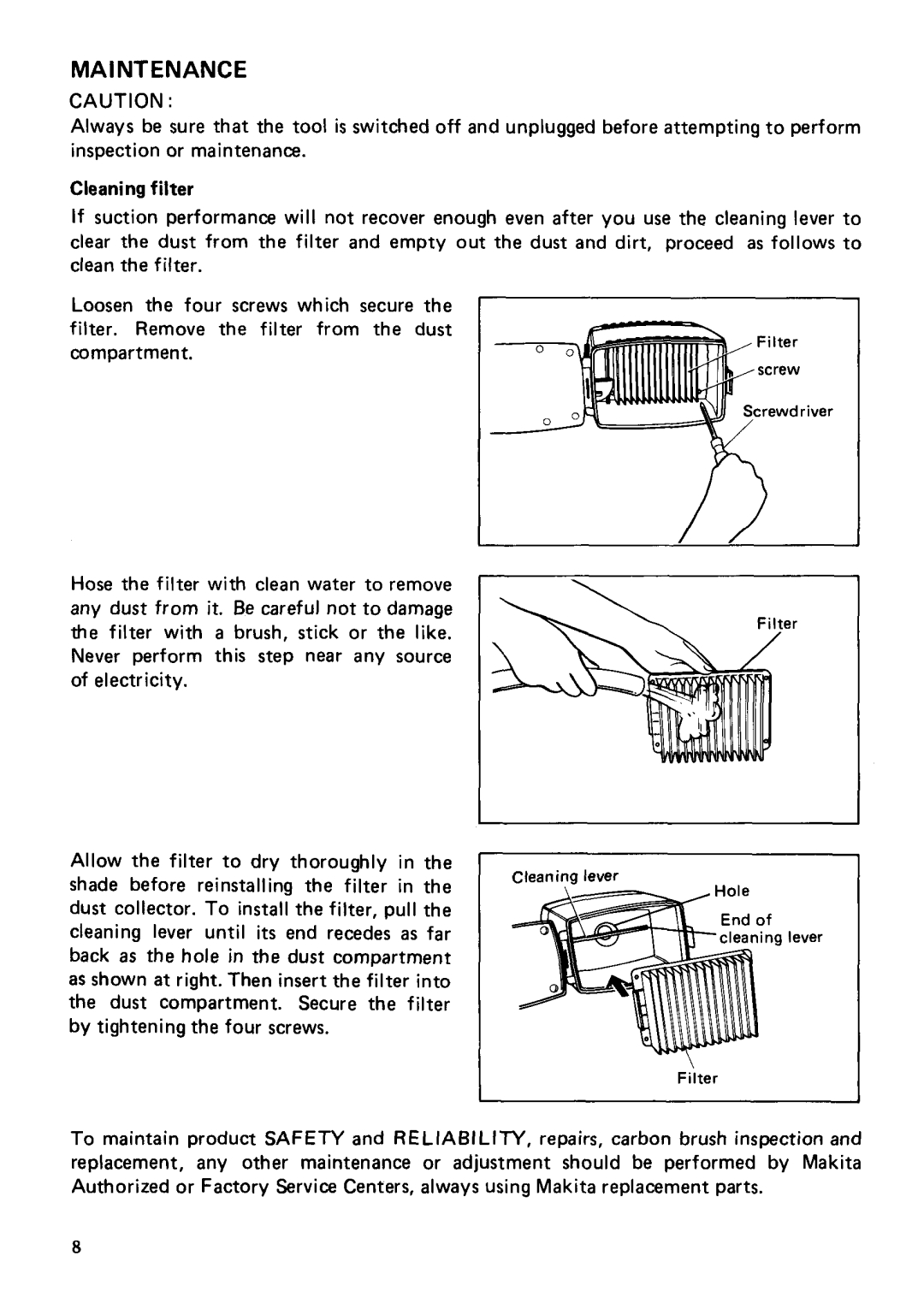 Makita 420S instruction manual Maintenance 