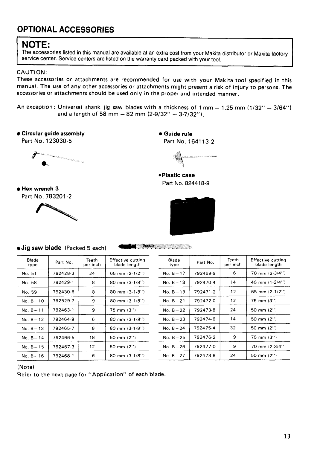 Makita 4301BV instruction manual Optional Accessories 