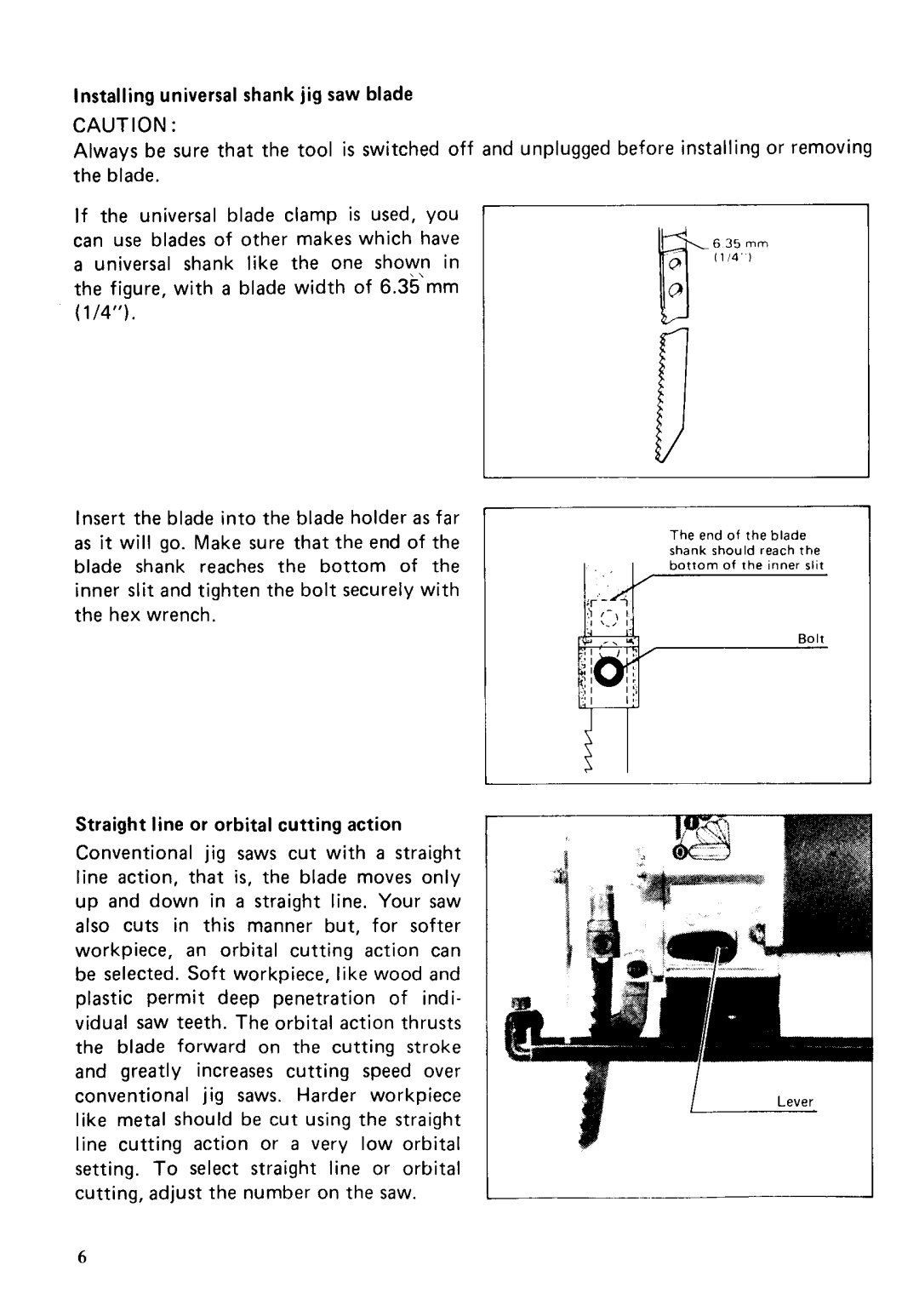 Makita 4301BV instruction manual End of the blade shank should reach Bottom of the inner slit 