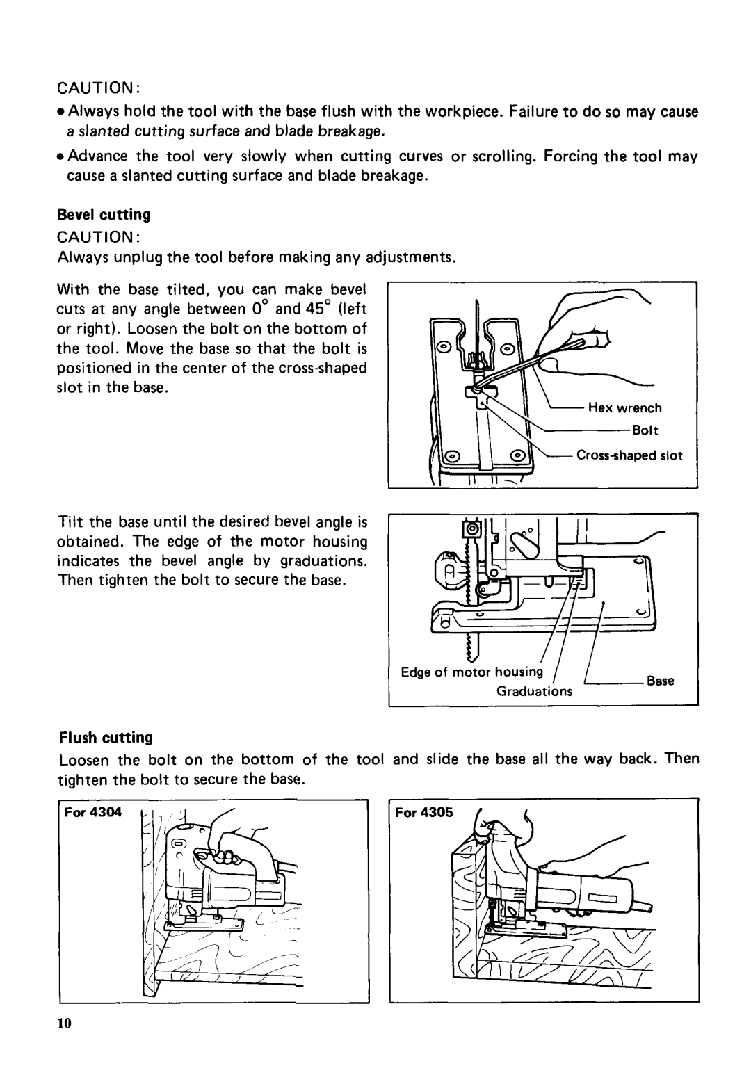 Makita 4304 instruction manual Bevel cutting, Flush cutting 