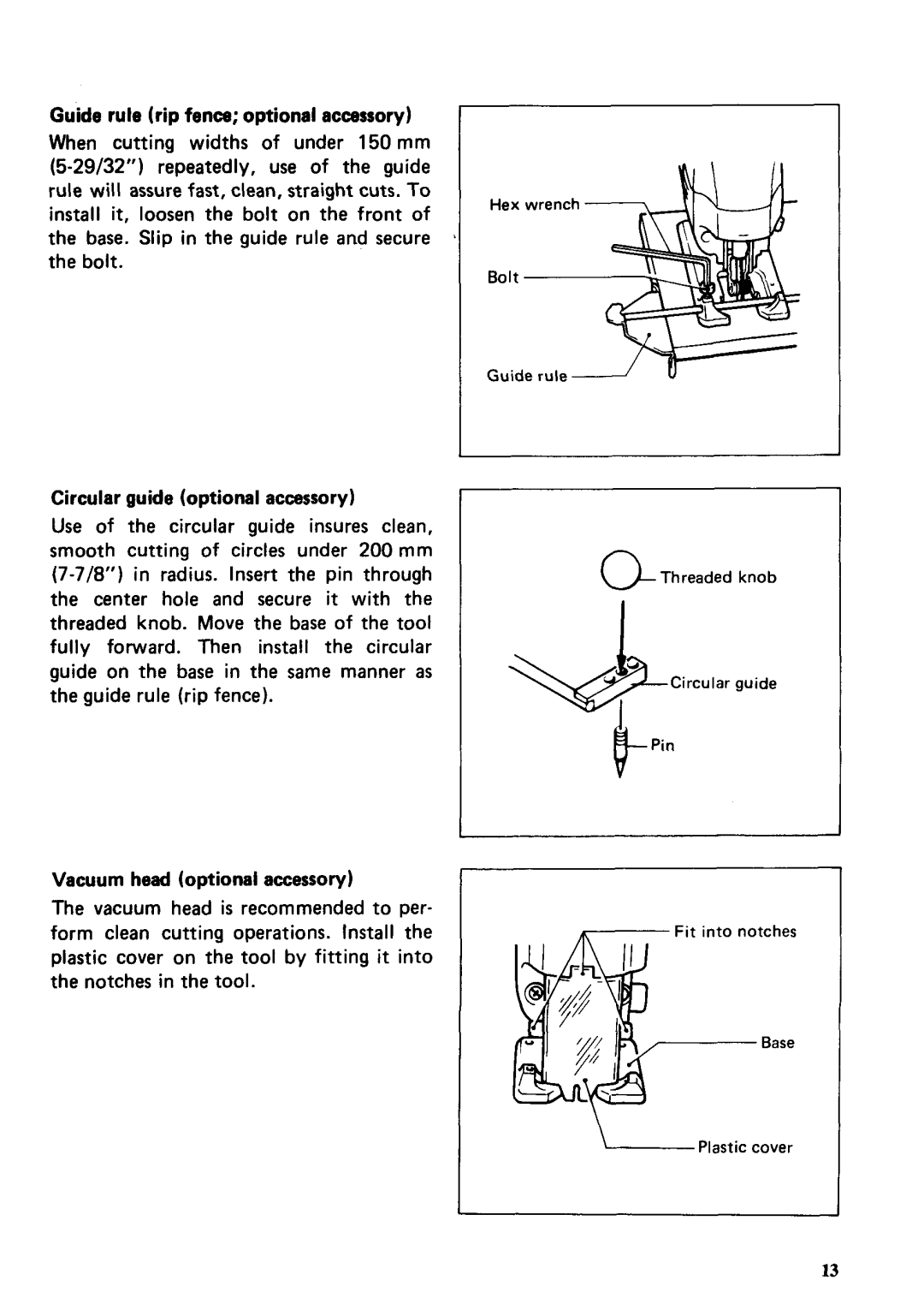 Makita 4304 Guide rule rip fence optional accessory, Circular guide optional accessory, Vacuum head optional accessory 