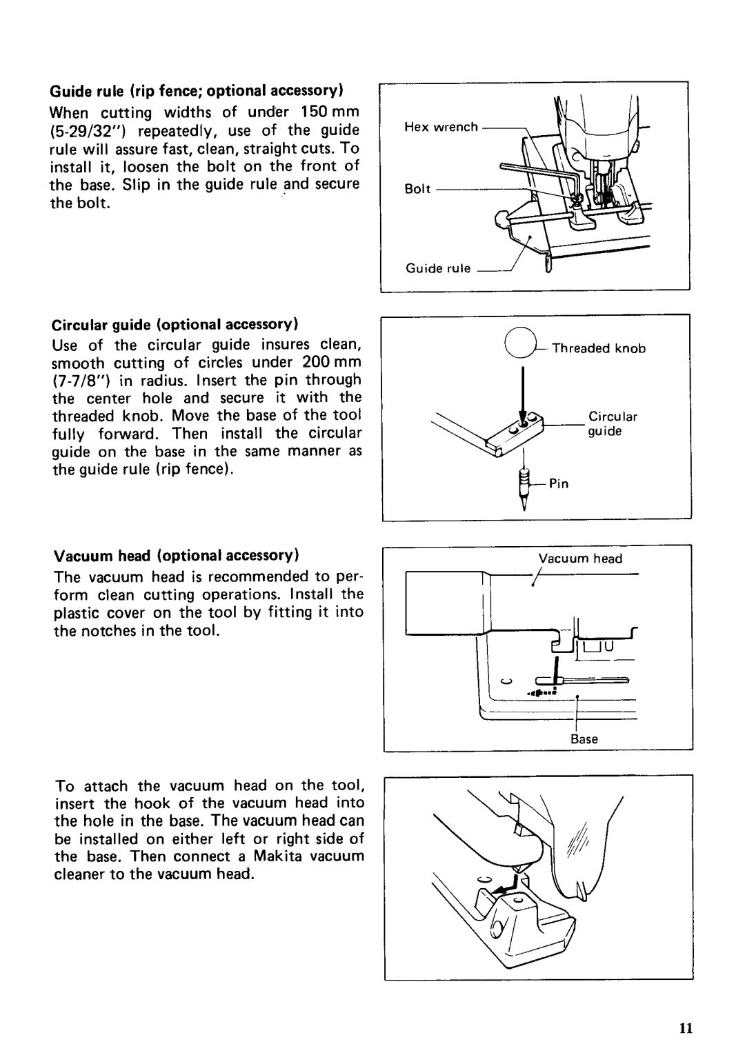 Makita 4304T, 4305T specifications Vacuum head optional accessory 