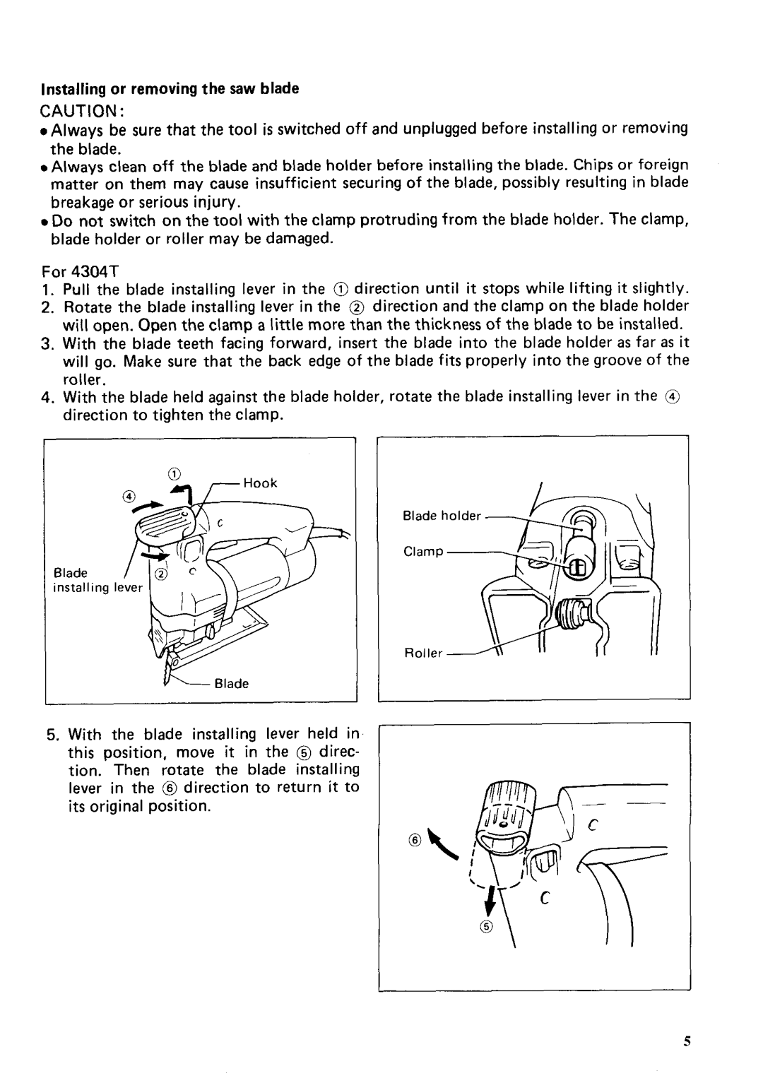 Makita 4304T, 4305T specifications Installing or removing the saw blade 