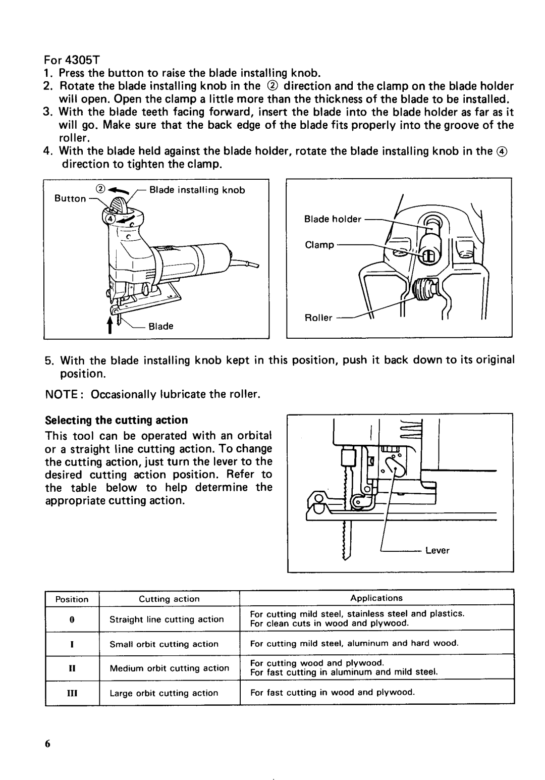 Makita 4305T, 4304T specifications Straight line cutting action 