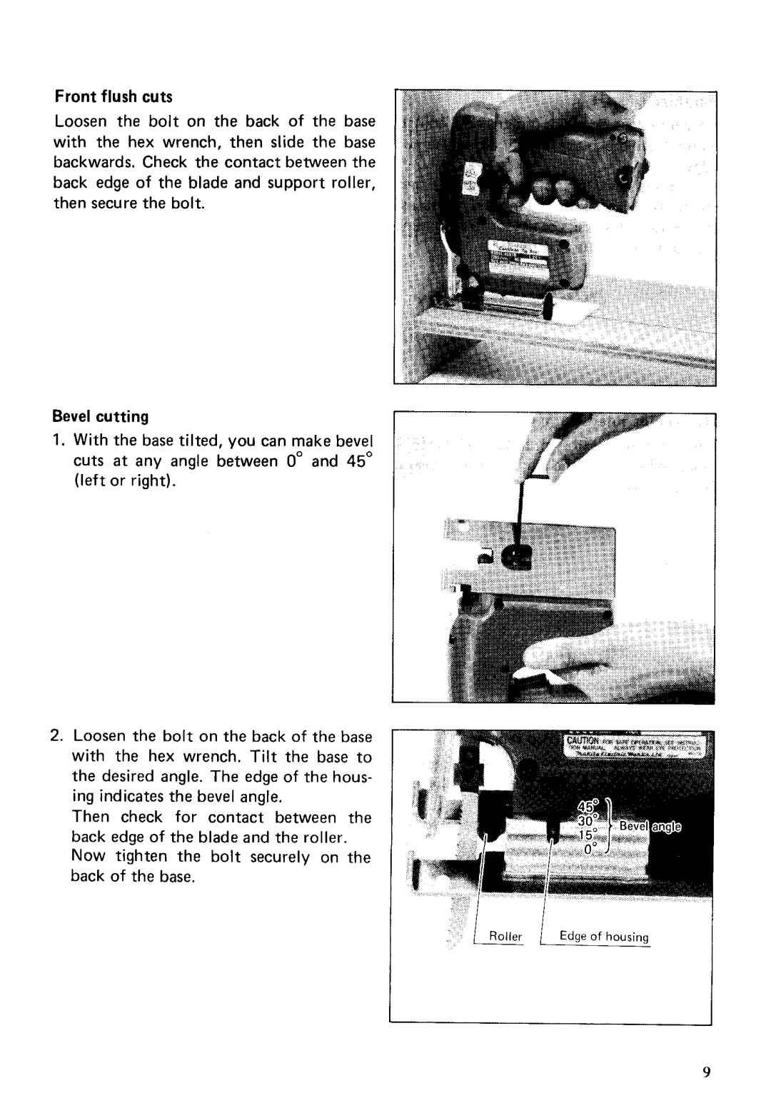 Makita 4307DW instruction manual Front flush cuts, Bevel cutting 