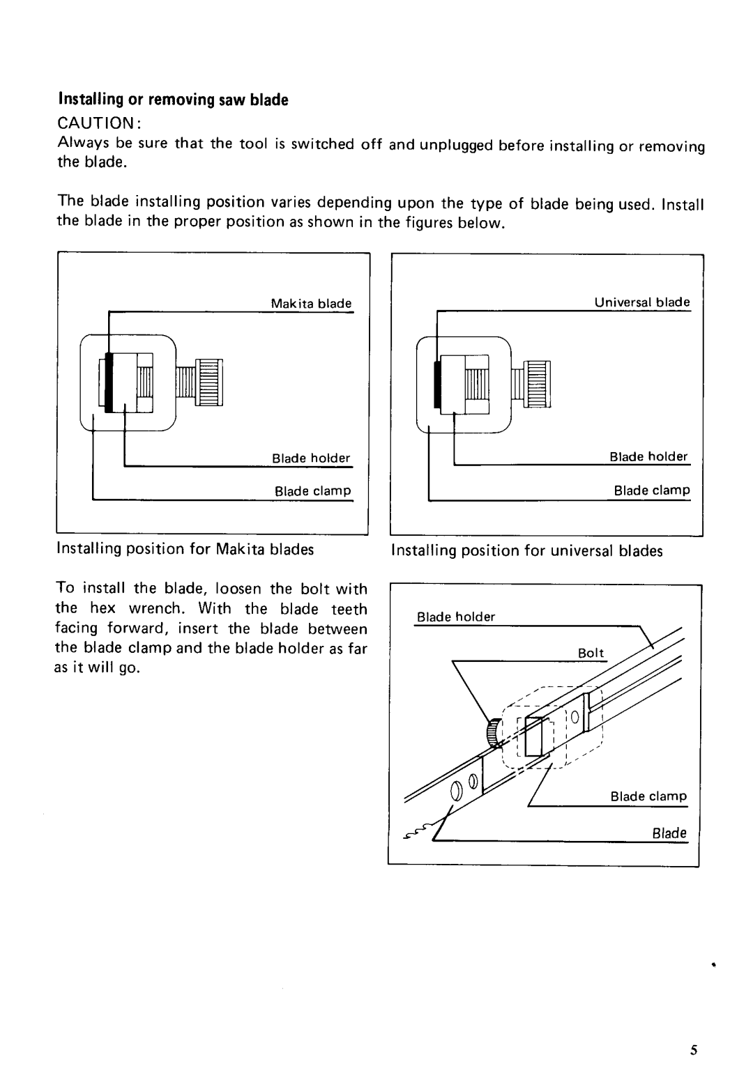 Makita 4320 instruction manual Installing or removing saw blade 