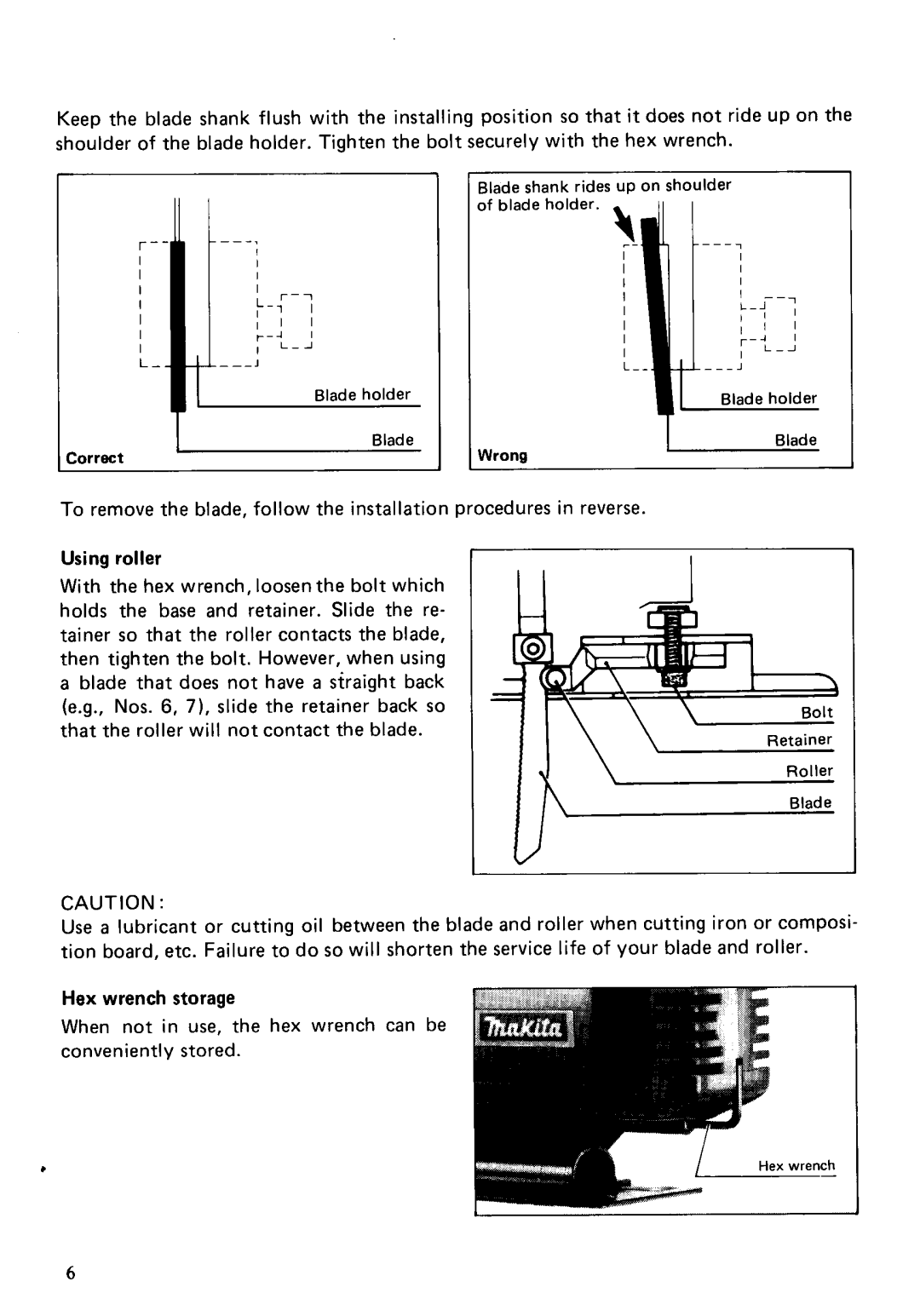 Makita 4320 instruction manual Hex wrench storage 