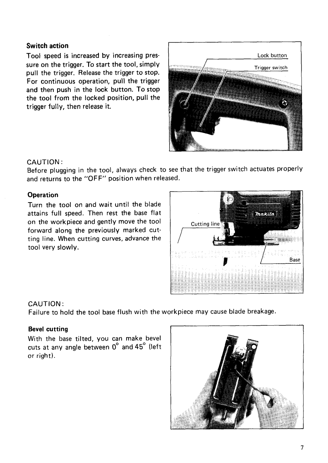 Makita 4320 instruction manual Switch action 