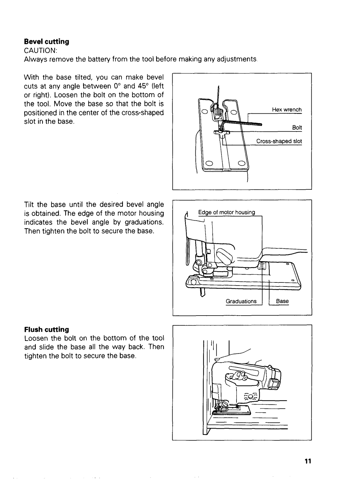 Makita 433ODWA instruction manual Bevel cutting, Flush cutting 