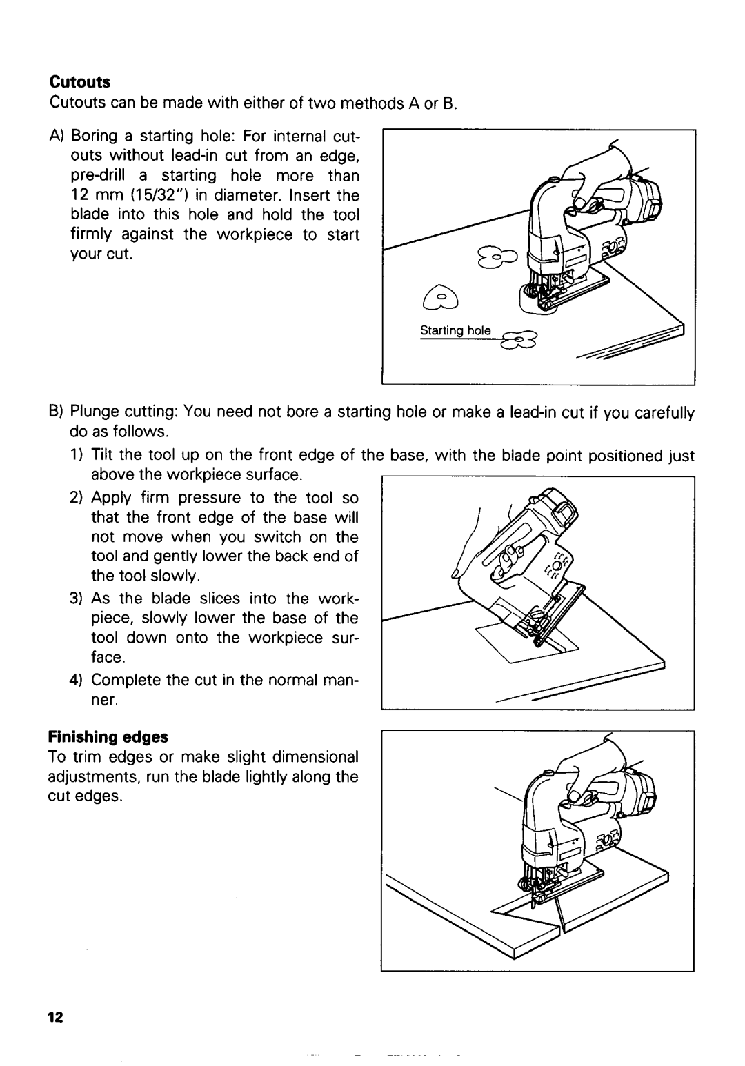 Makita 433ODWA instruction manual Cutouts, Finishing edges 