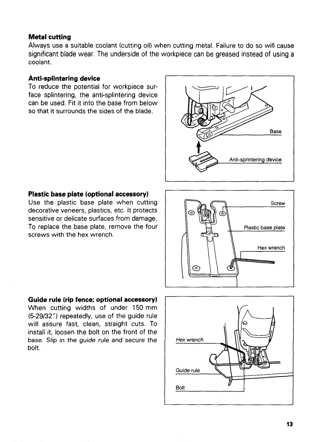 Makita 433ODWA instruction manual Metal cutting, Anti-splintering device 