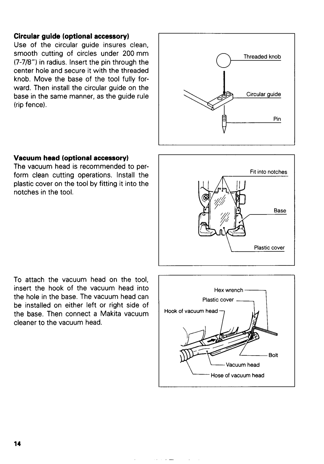 Makita 433ODWA instruction manual Circular guide optional accessory, Vacuum head optionalaccessory 