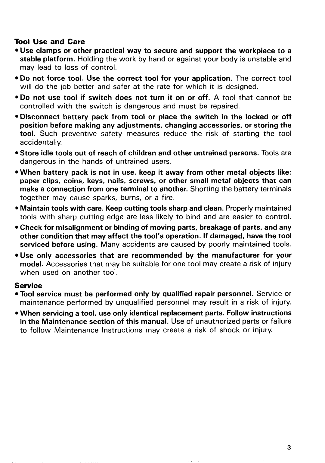 Makita 433ODWA instruction manual Tool Use and Care, Service 