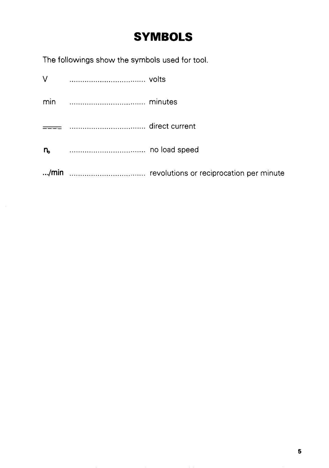 Makita 433ODWA instruction manual Symbols, Min 