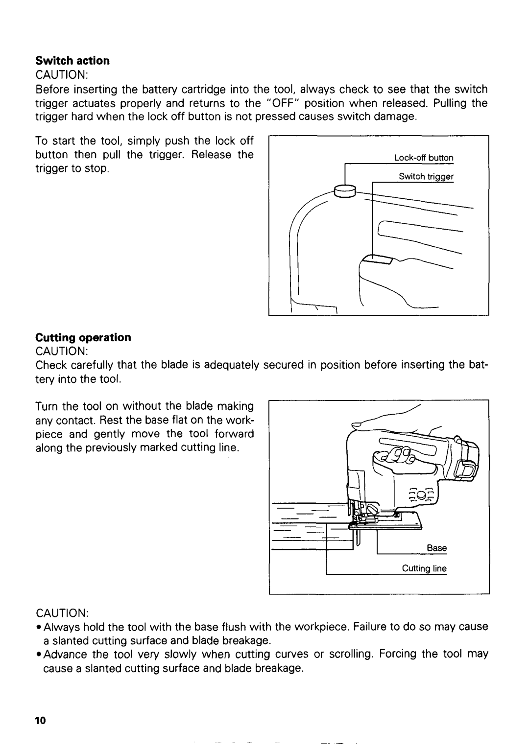 Makita 433ODWA instruction manual Switch action, Cutting operation 