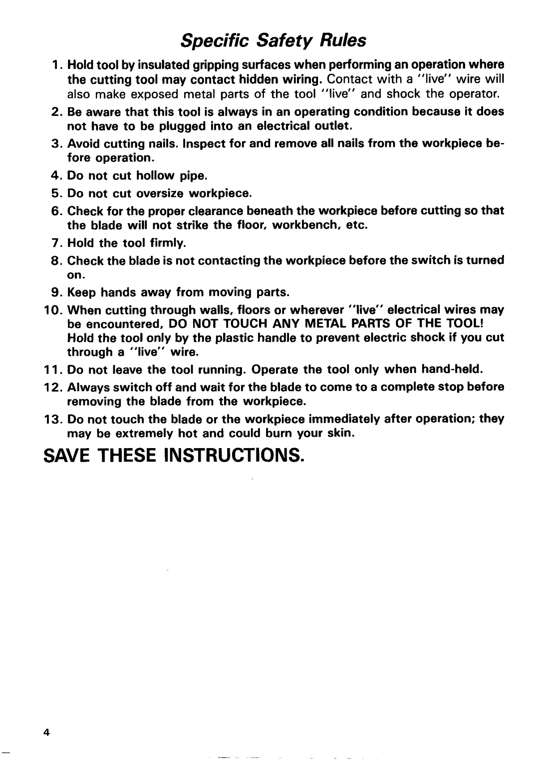 Makita 433ODWA instruction manual Save These Instructions, Specific Safety Rules 