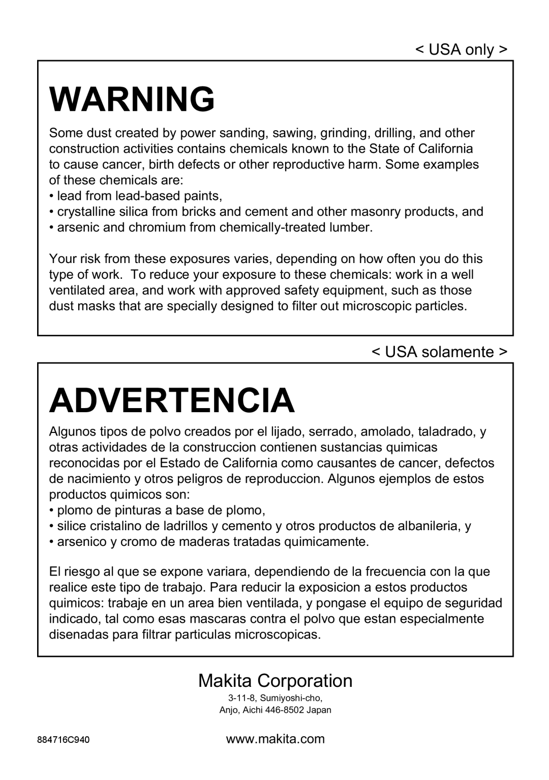 Makita 4351CT, 4351FCT, 4351T instruction manual Advertencia 