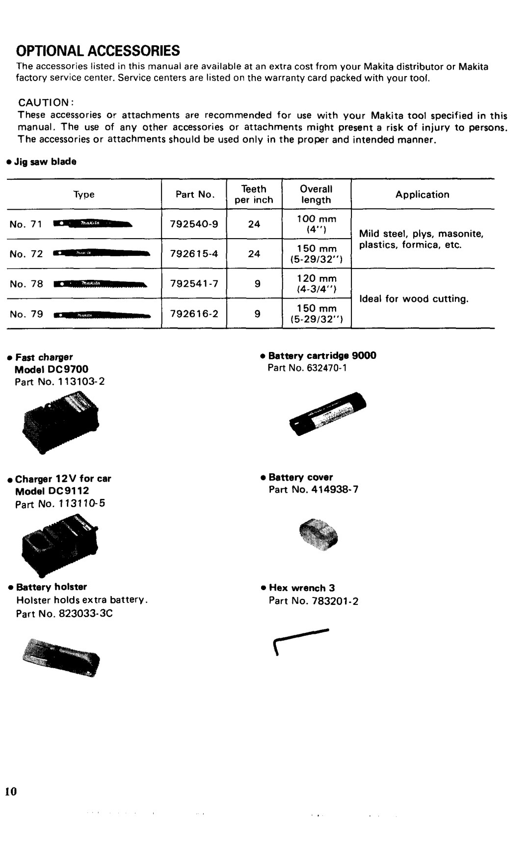 Makita 4390DW, 43901D instruction manual Optional Accessories 