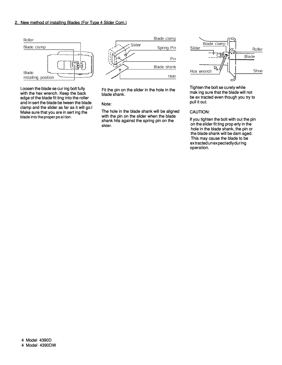Makita 4390DW manual New method of installing Blades For Type 4 Slider Com 