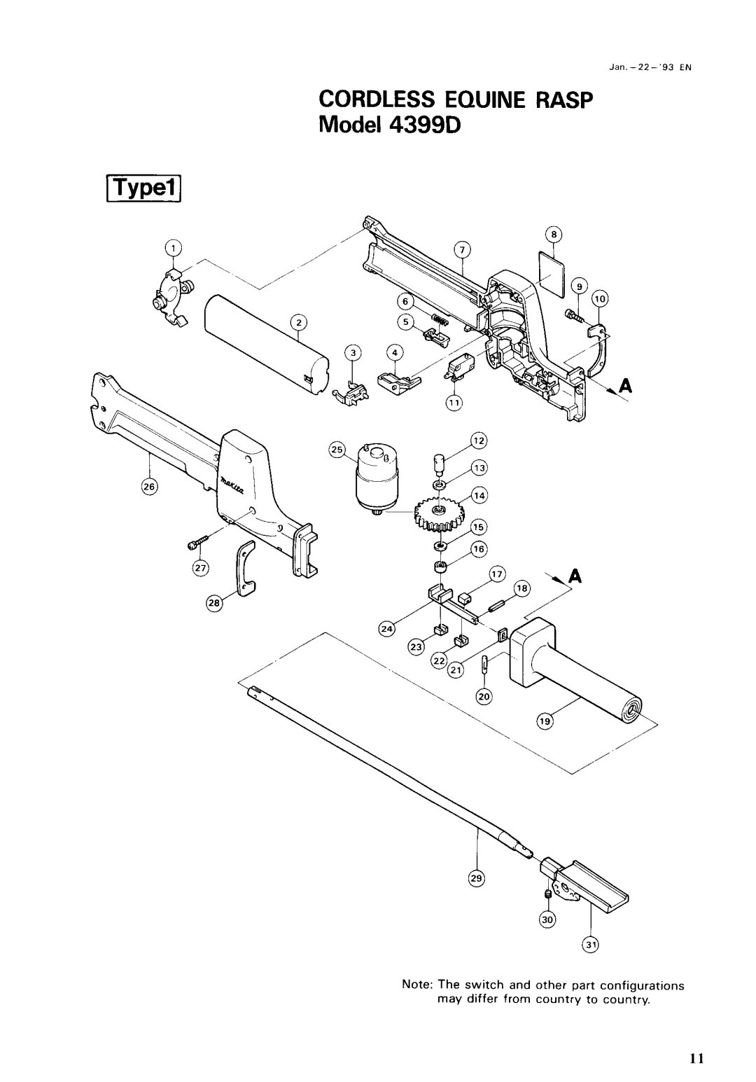 Makita 4399DW specifications Cordless Equine Rasp 