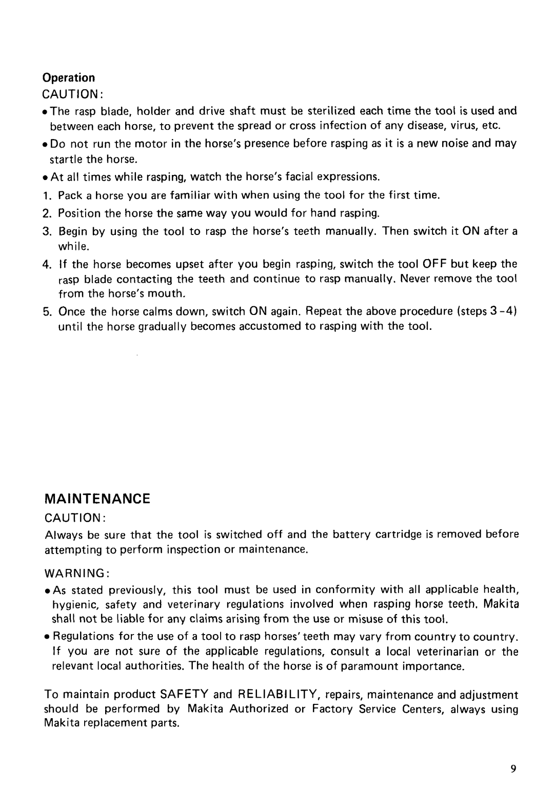 Makita 4399DW specifications Maintenance 