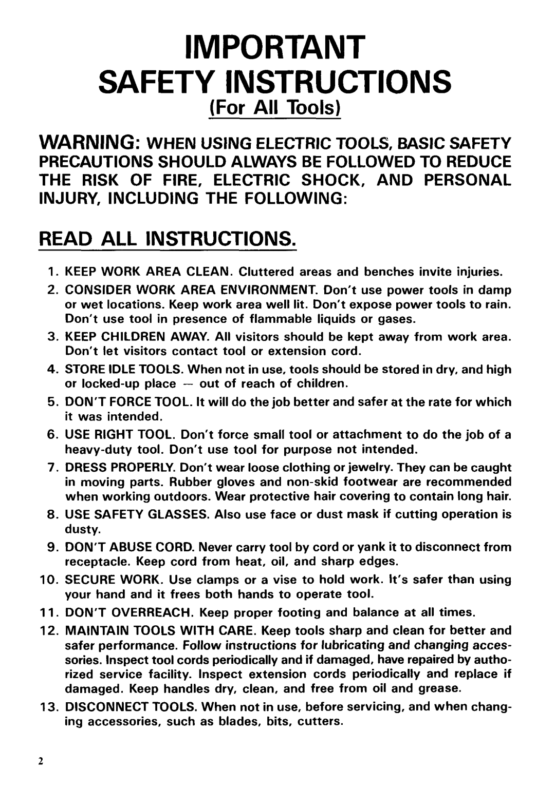 Makita 4399DW specifications Read All Instructions, Safety Instructions, For All Tools 