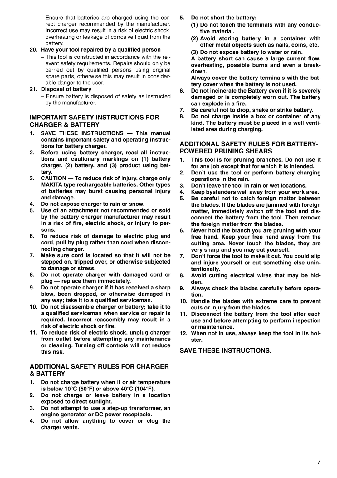 Makita 4604D Important Safety Instructions for Charger & Battery, Additional Safety Rules for Charger & Battery 