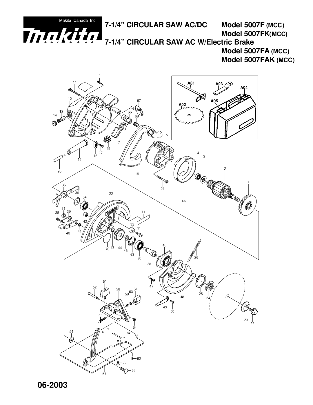 Makita 5007F-R manual 06-2003 