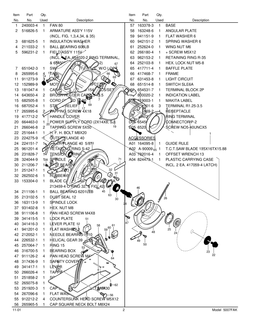 Makita 5007FAK manual Accessories 