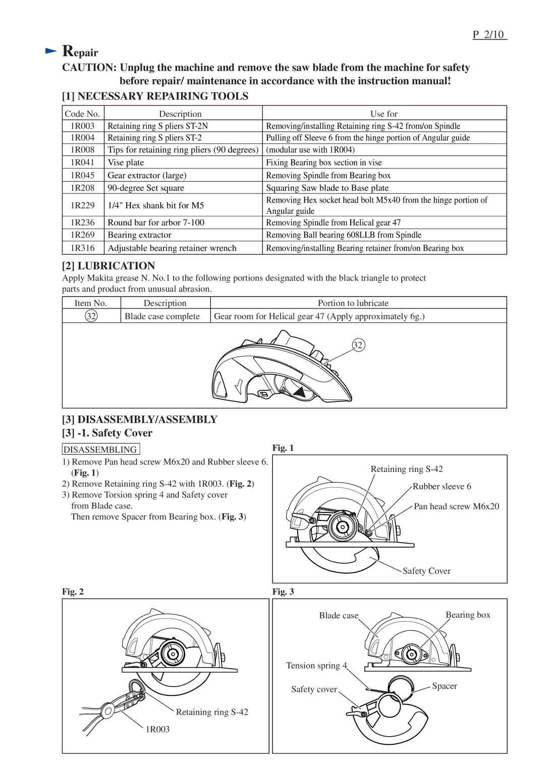 Makita 5007MG-R dimensions Repair, Safety Cover 