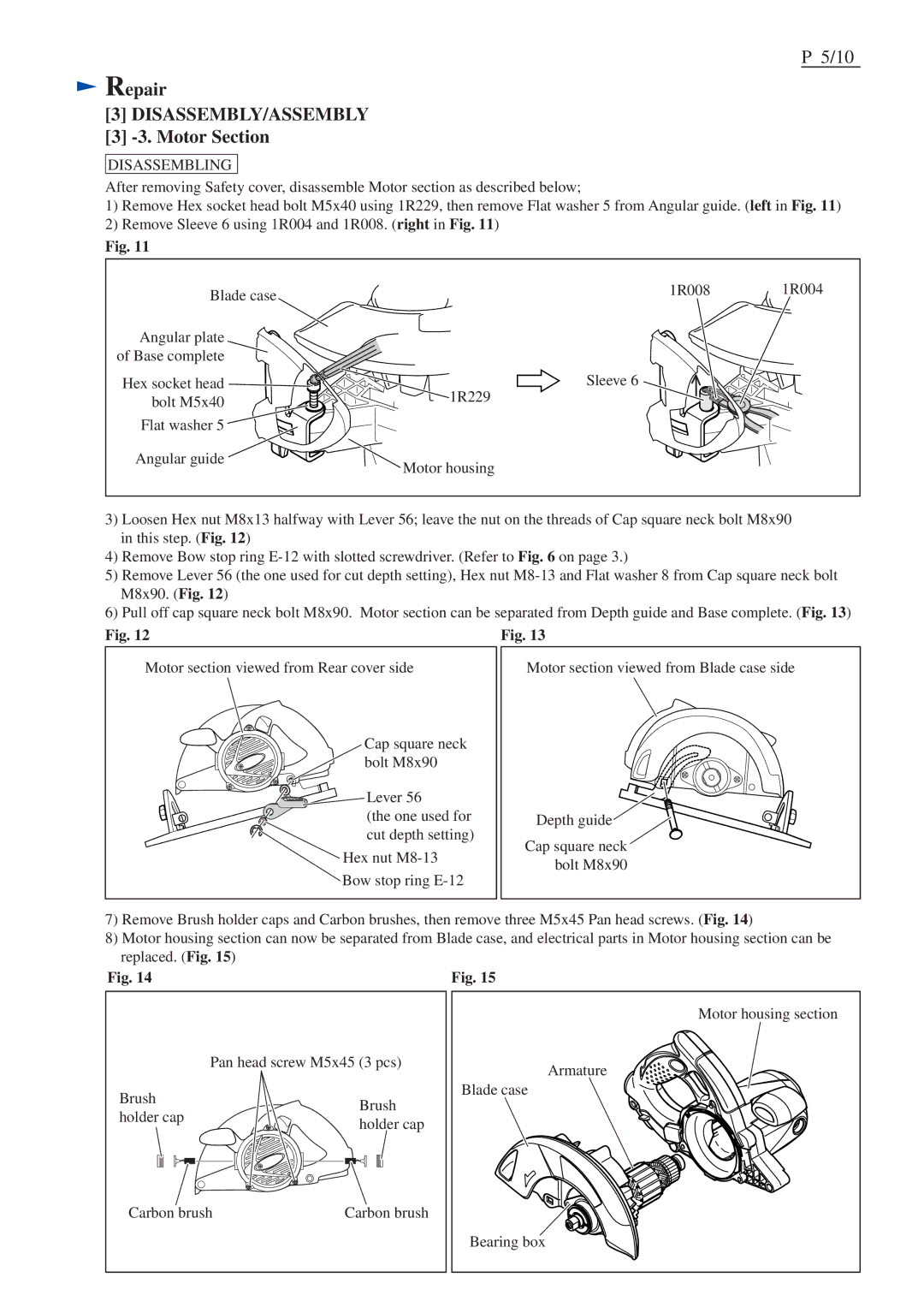 Makita 5007MG-R dimensions Motor Section 