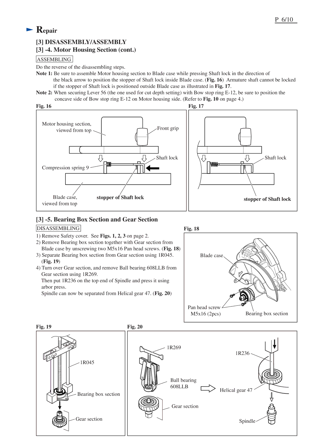 Makita 5007MG-R dimensions Motor Housing Section, Bearing Box Section and Gear Section 