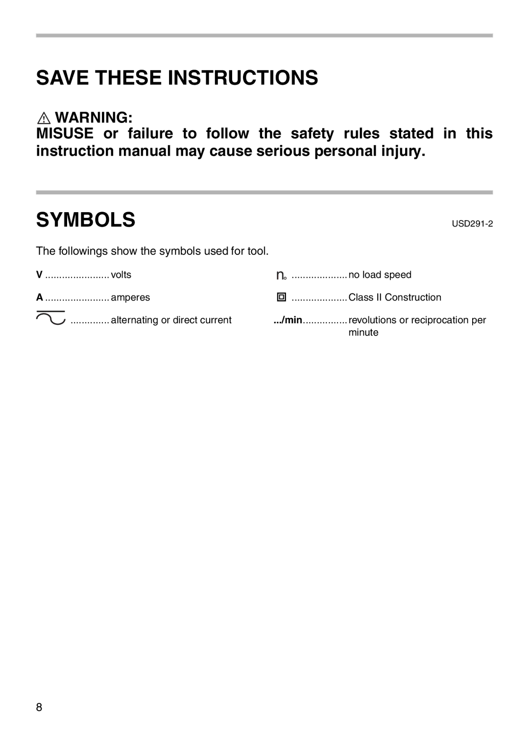 Makita 5007NH instruction manual Symbols 