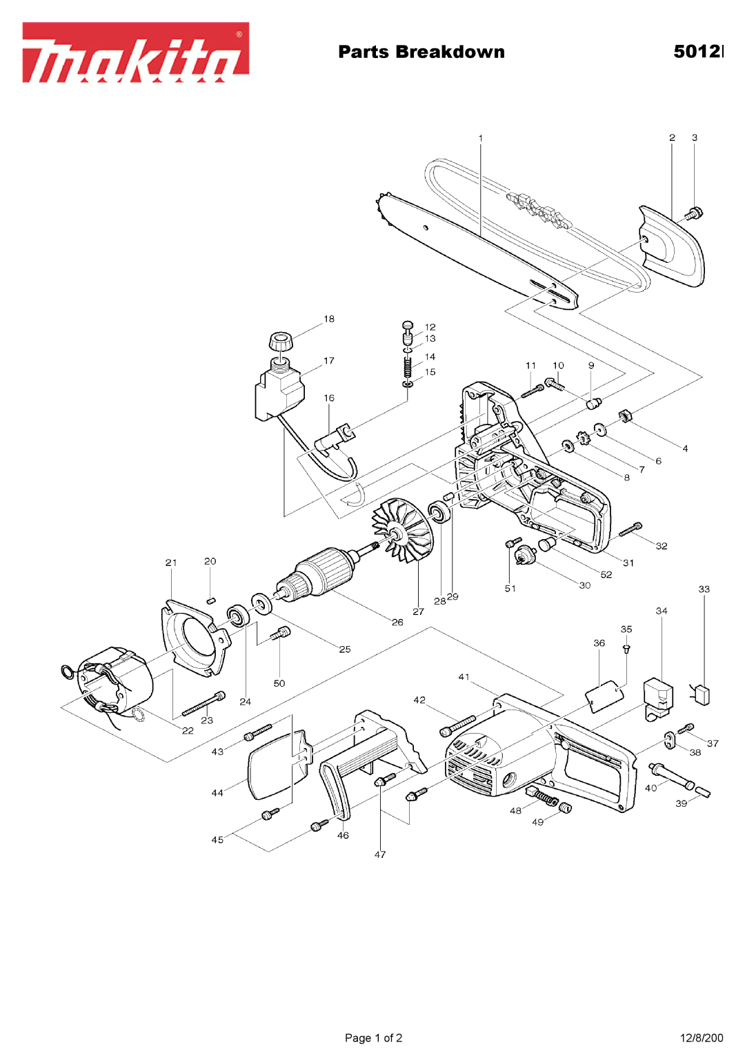 Makita 5012B manual Parts Breakdown 5012 