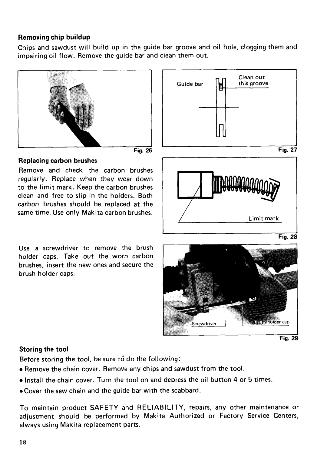 Makita 5016N8 specifications Removing chip buildup 