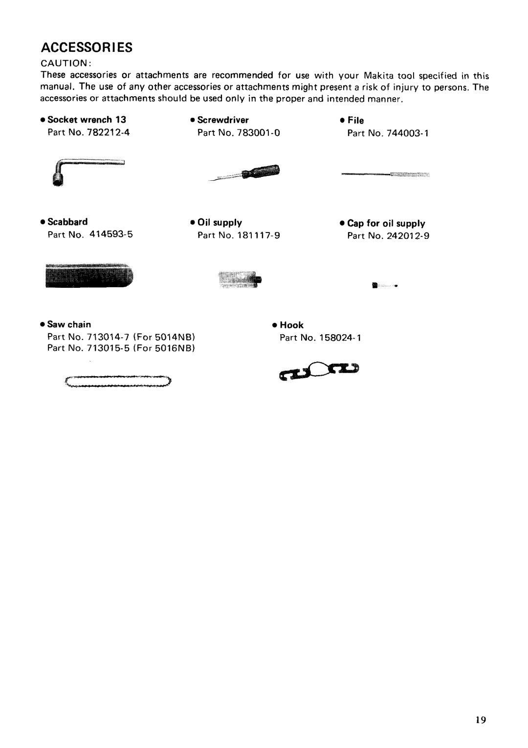 Makita 5016N8 specifications Accessories 