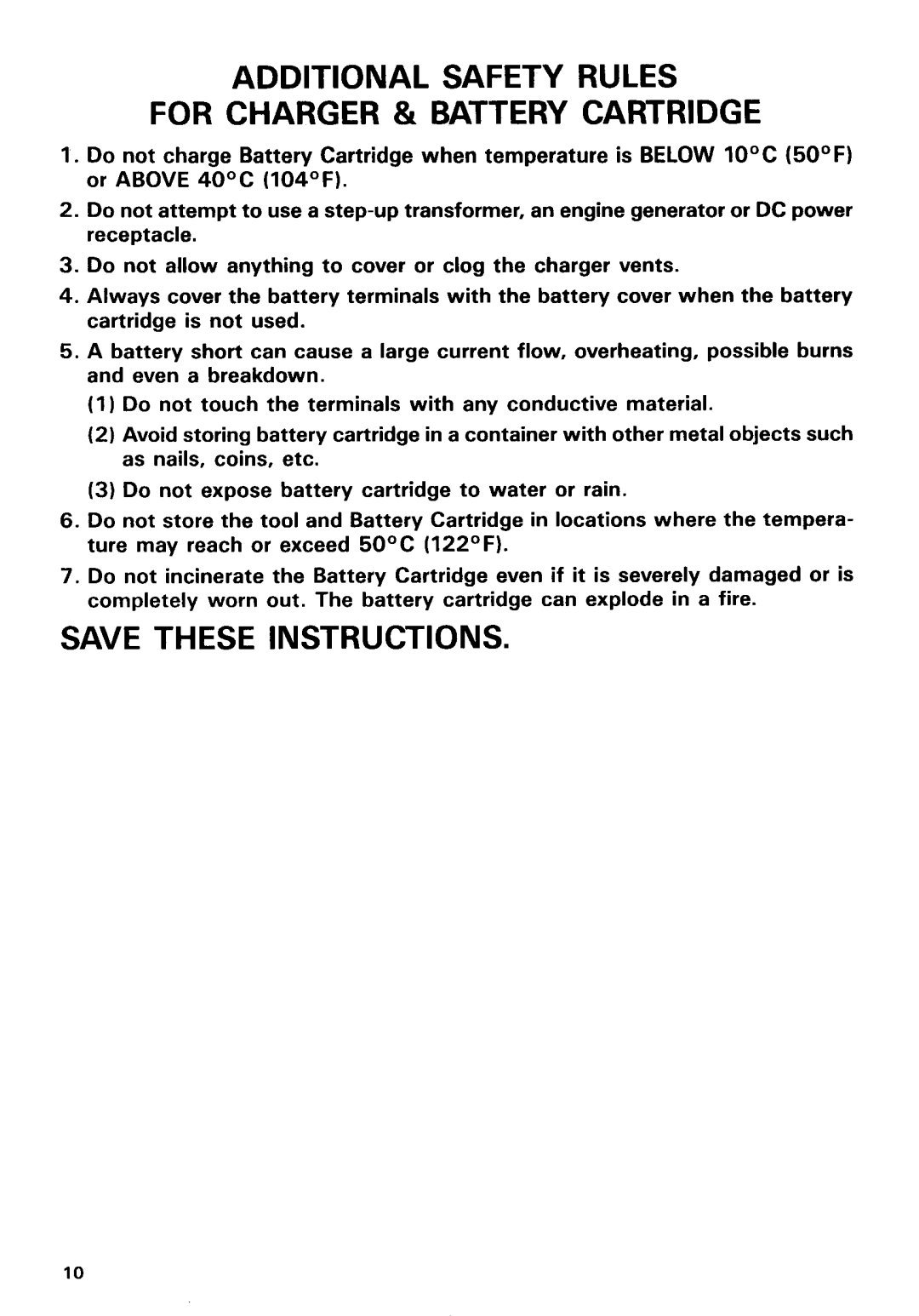 Makita 5026DA, 5036DWB, 5026DWB, 5026DB, 5036DA, 5036DWA, 5036DB, 5046DA Additional Safety Rules For Charger & Battery Cartridge 