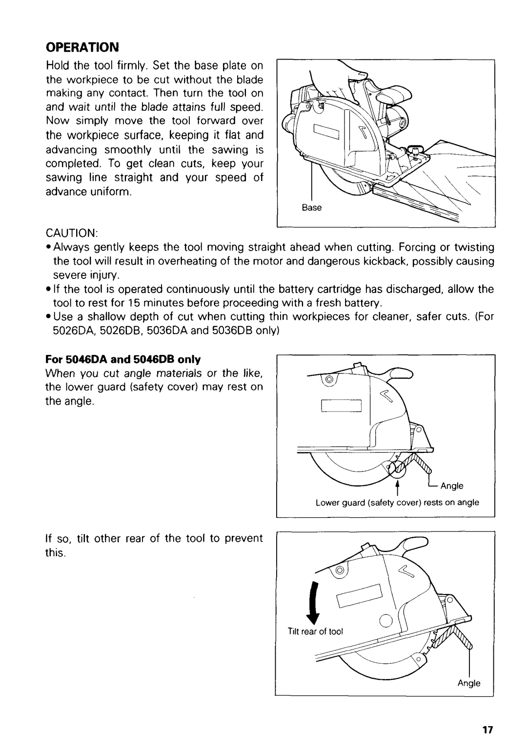 Makita 5026DWA, 5036DWB, 5026DWB, 5026DB, 5036DA, 5036DWA, 5036DB, 5046DA, 5046DB, 5046DWA, 5026DA instruction manual Operation 