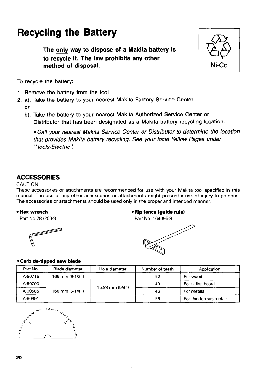 Makita 5046DWA, 5036DWB, 5026DWB, 5026DB, 5036DA, 5036DWA, 5036DB, 5026DWA, 5046DA Recycling the Battery, Method of disposal 