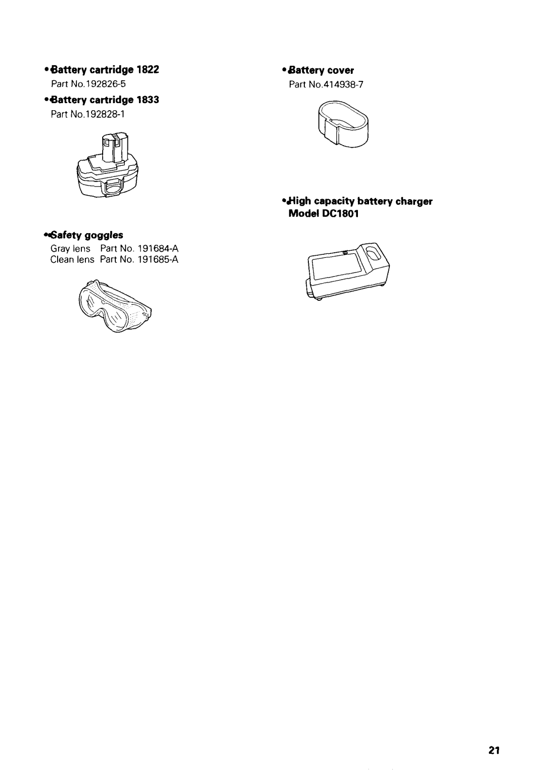 Makita 5026DA, 5036DWB, 5026DWB, 5026DB, 5036DA, 5036DWA, 5036DB, 5026DWA, 5046DA, 5046DB, 5046DWA instruction manual Model DC1801 