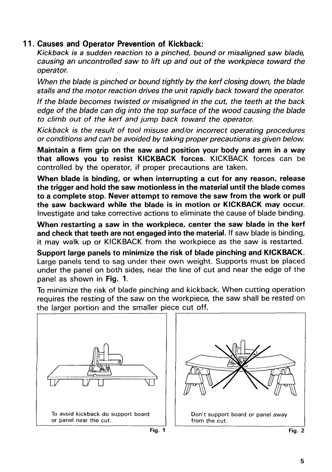 Makita 5036DB, 5036DWB, 5026DWB, 5026DB, 5036DA, 5036DWA, 5026DWA, 5046DA, 5046DB Causes and Operator Prevention of Kickback 