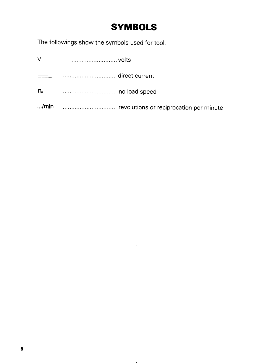 Makita 5046DB, 5036DWB, 5026DWB, 5026DB, 5036DA, 5036DWA, 5036DB, 5026DWA, 5046DA, 5046DWA, 5026DA instruction manual Symbols 