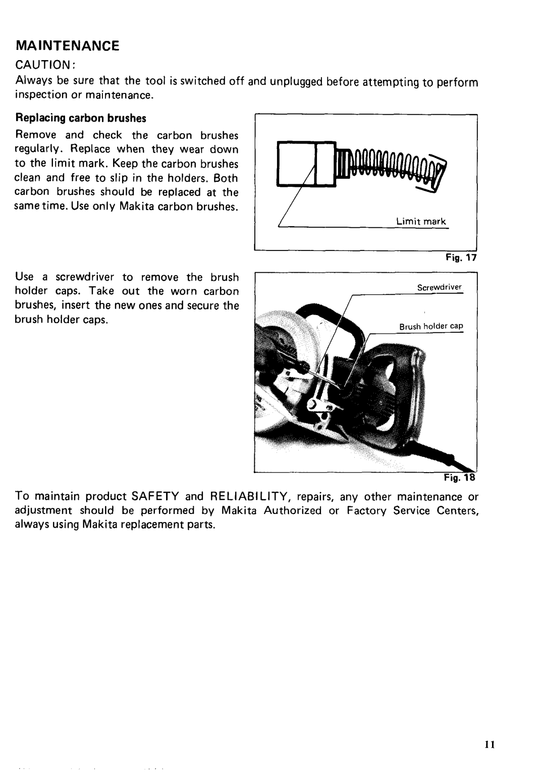 Makita 5077B instruction manual Maintenance 