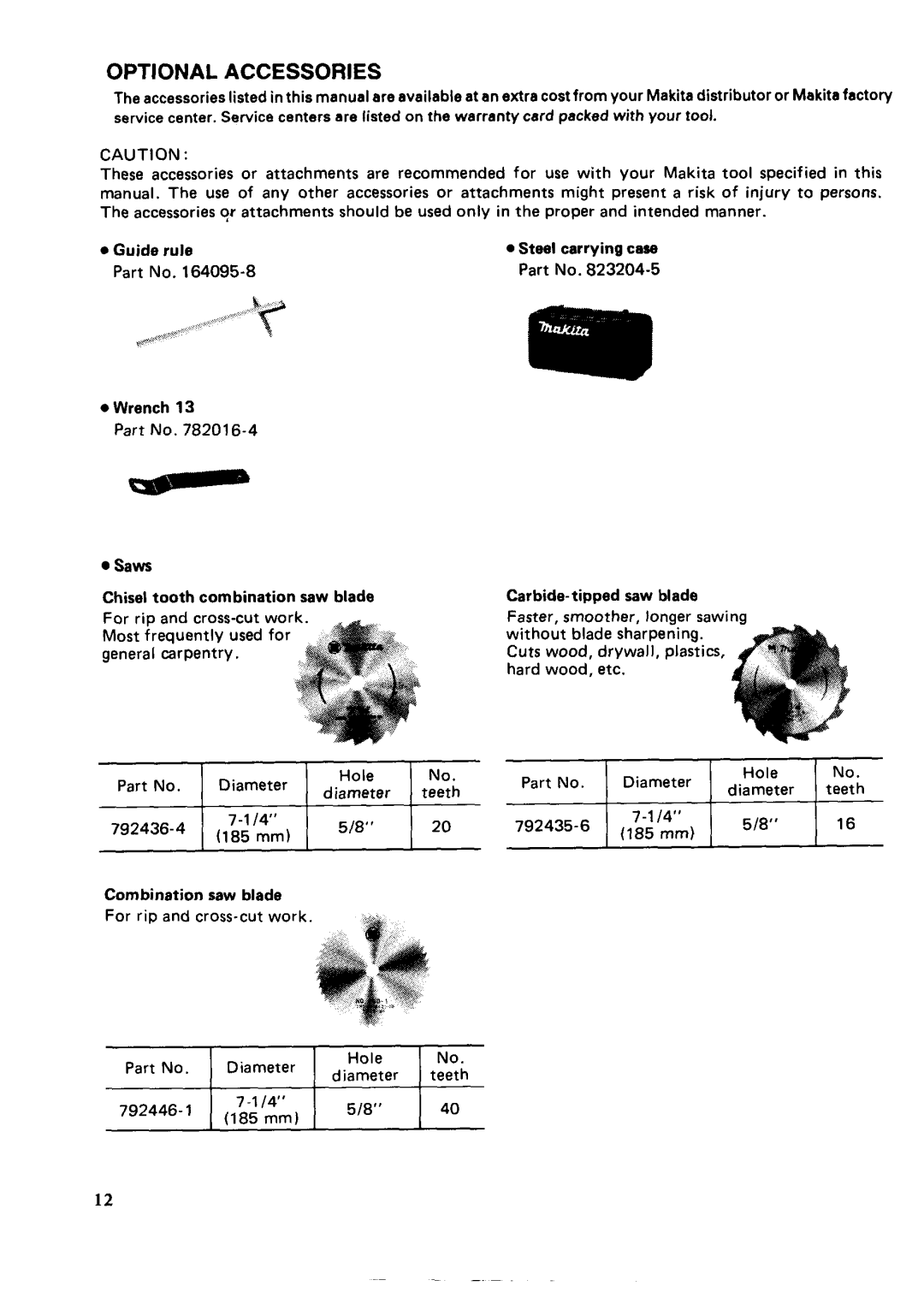 Makita 5077B instruction manual Optional Accessories 